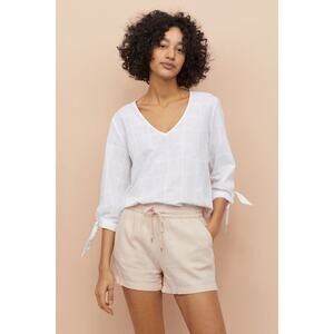 H&M Linen-blend Drawstring Shorts Light Powder Pink